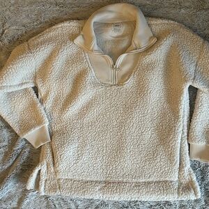 aerie White Sherpa Half-Zip Pullover Sweater